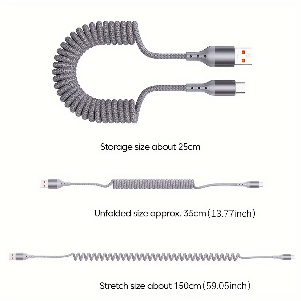 100W USB Type C Spring Car Fast Charging Cable for Samsung Xiaomi Huawei 60W USB C Data Cord for Iphone 15 Huawei USB C Wire